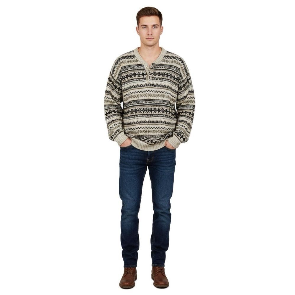 Vintage Mountain Express Men's Fair Isle Geometric Pattern Sweater